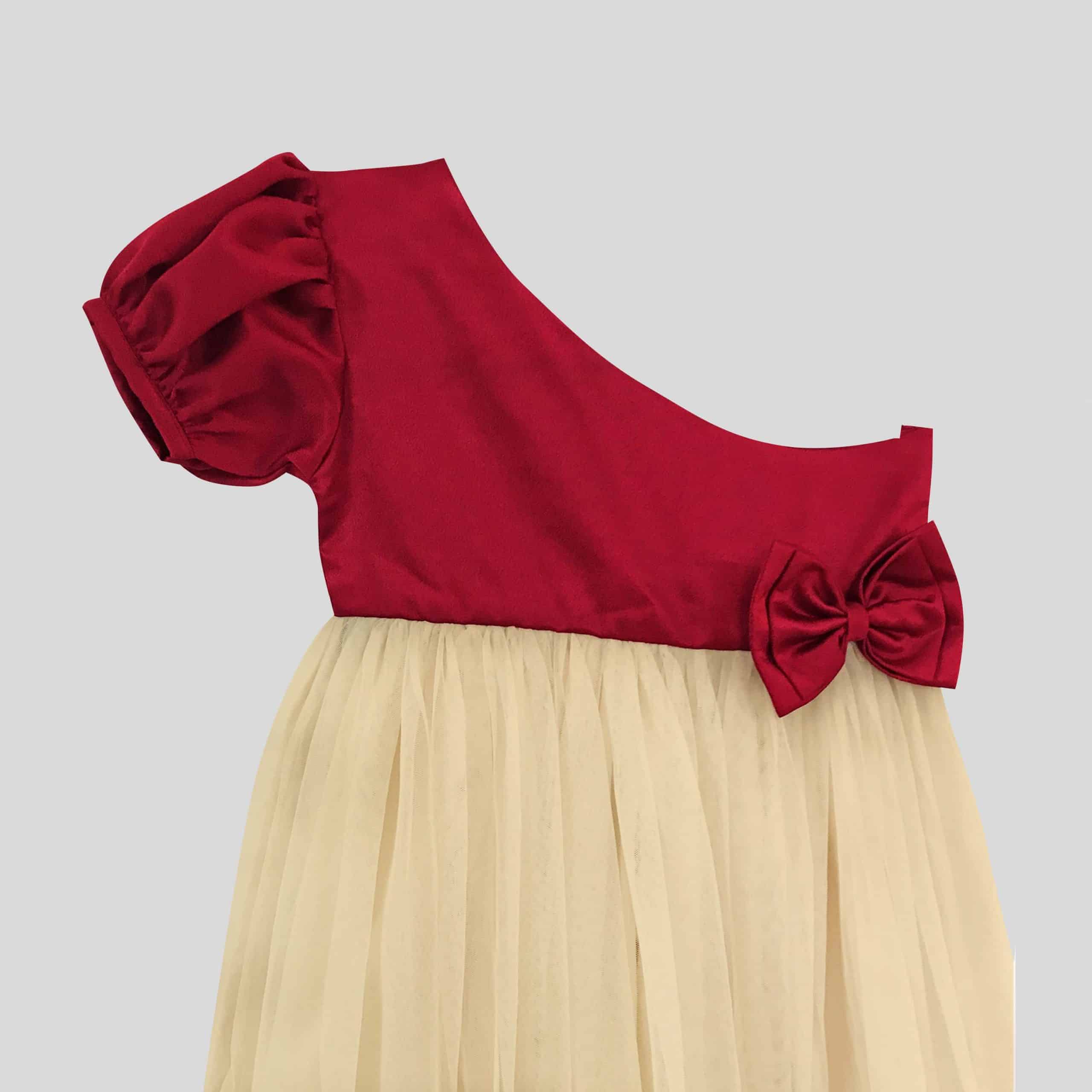 Girls Two Tone One Shoulder Net Dress - RKFCW349 - Onati Global