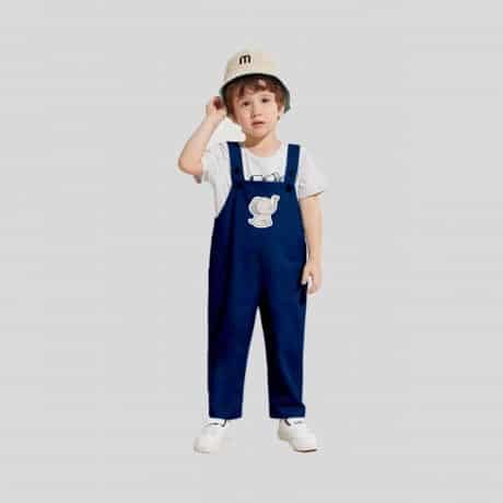 Boys Navy Blue Dungarees with Cute Elephant Print Details, Stylish and Comfortable-RKFCW184