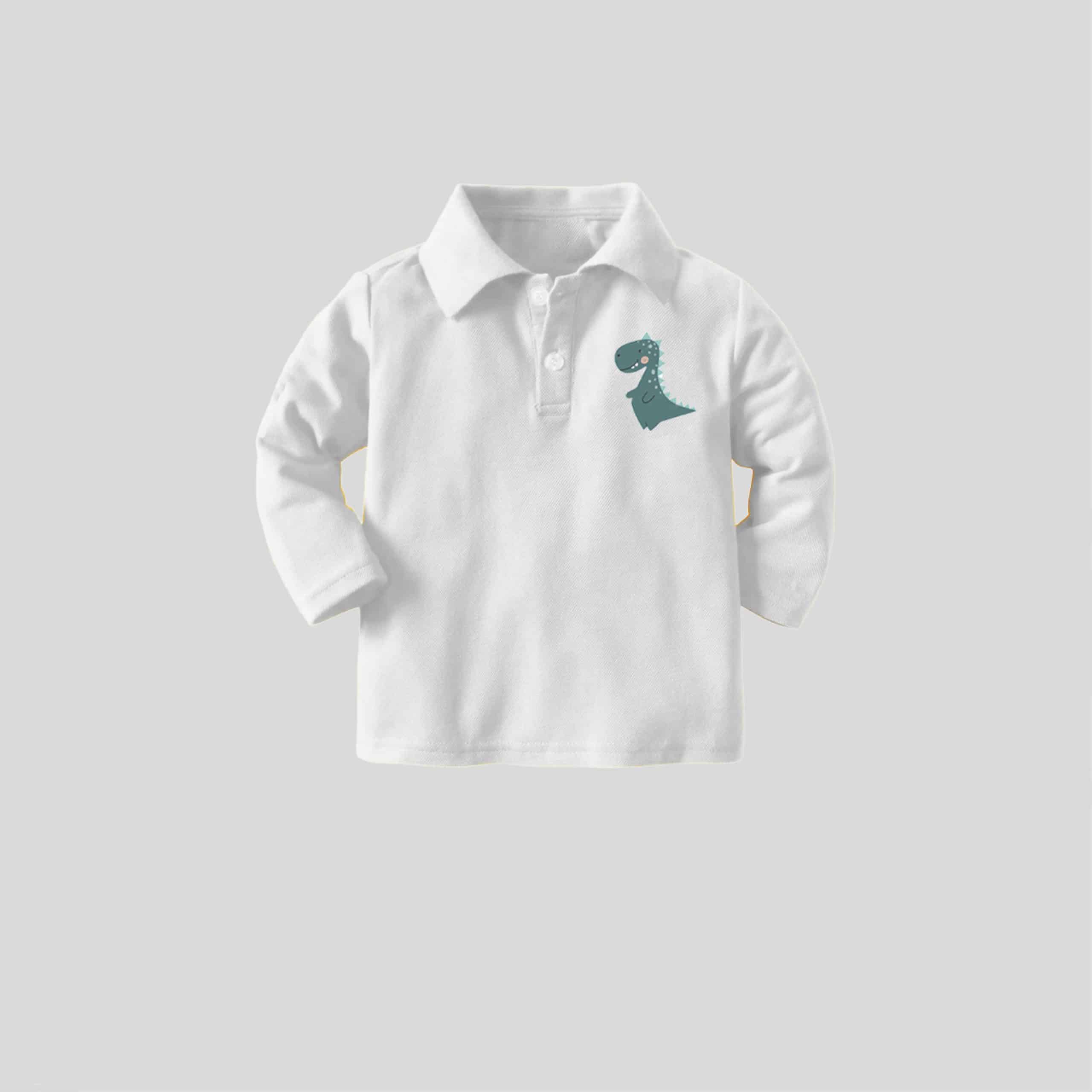 Boys Polo White T-shirt with Cute Animal Print - RKFCW356