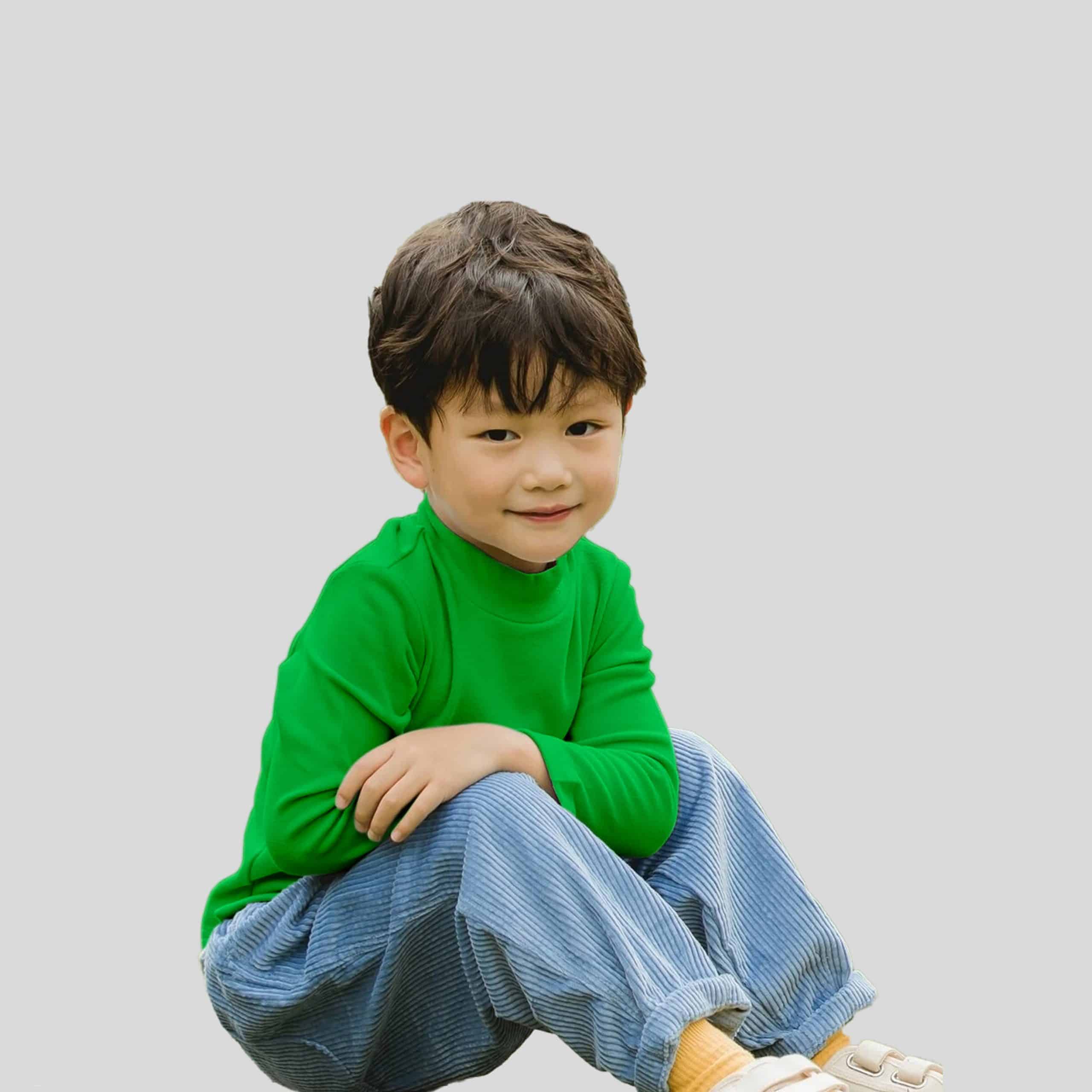 Boys High Collar Long Sleeve Green T-Shirt - RKFCW358
