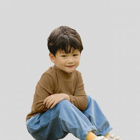Boys High Collar Crew Neck Long Sleeve Dark Tan T-Shirt - RKFCW360