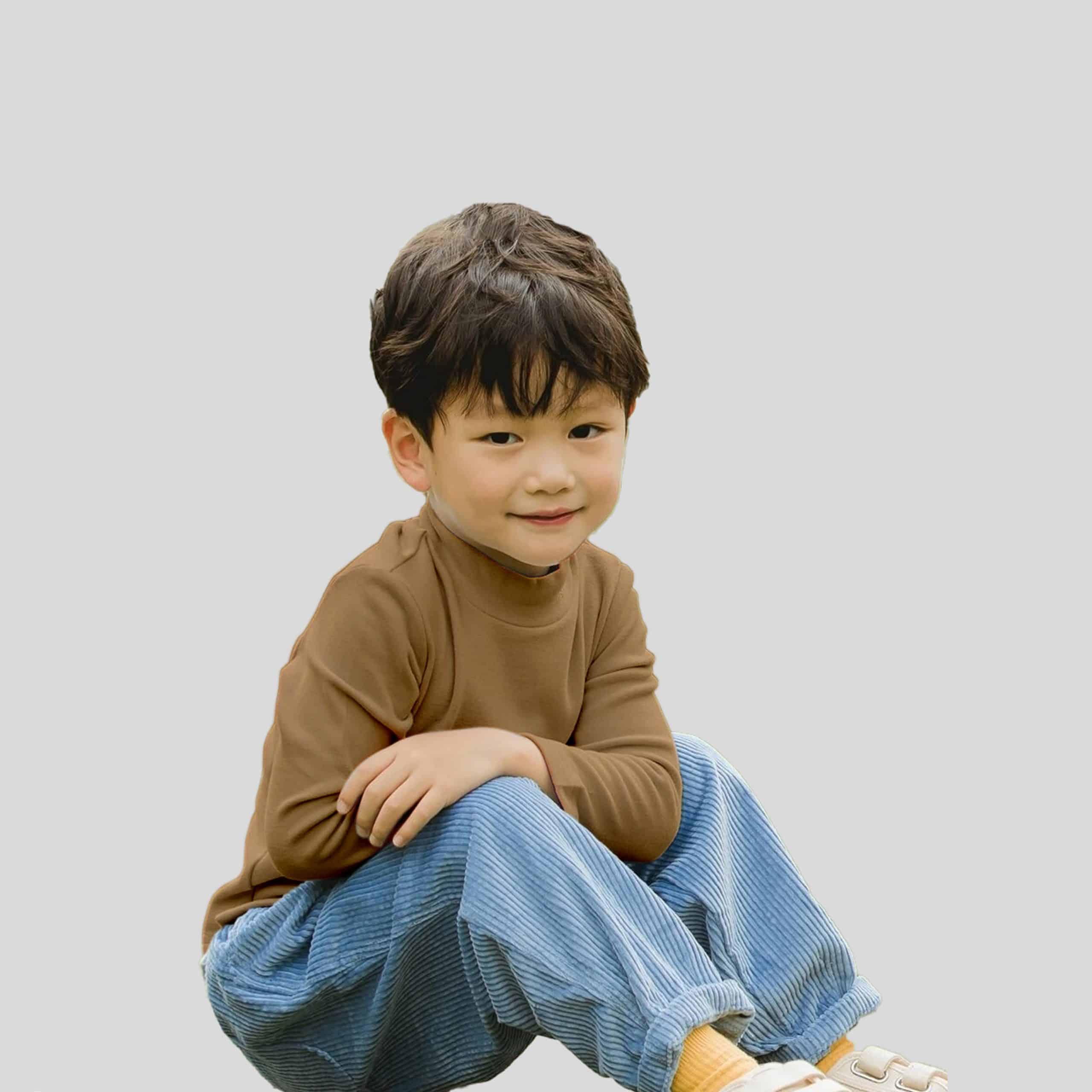 Boys High Collar Crew Neck Long Sleeve Dark Tan T-Shirt - RKFCW360