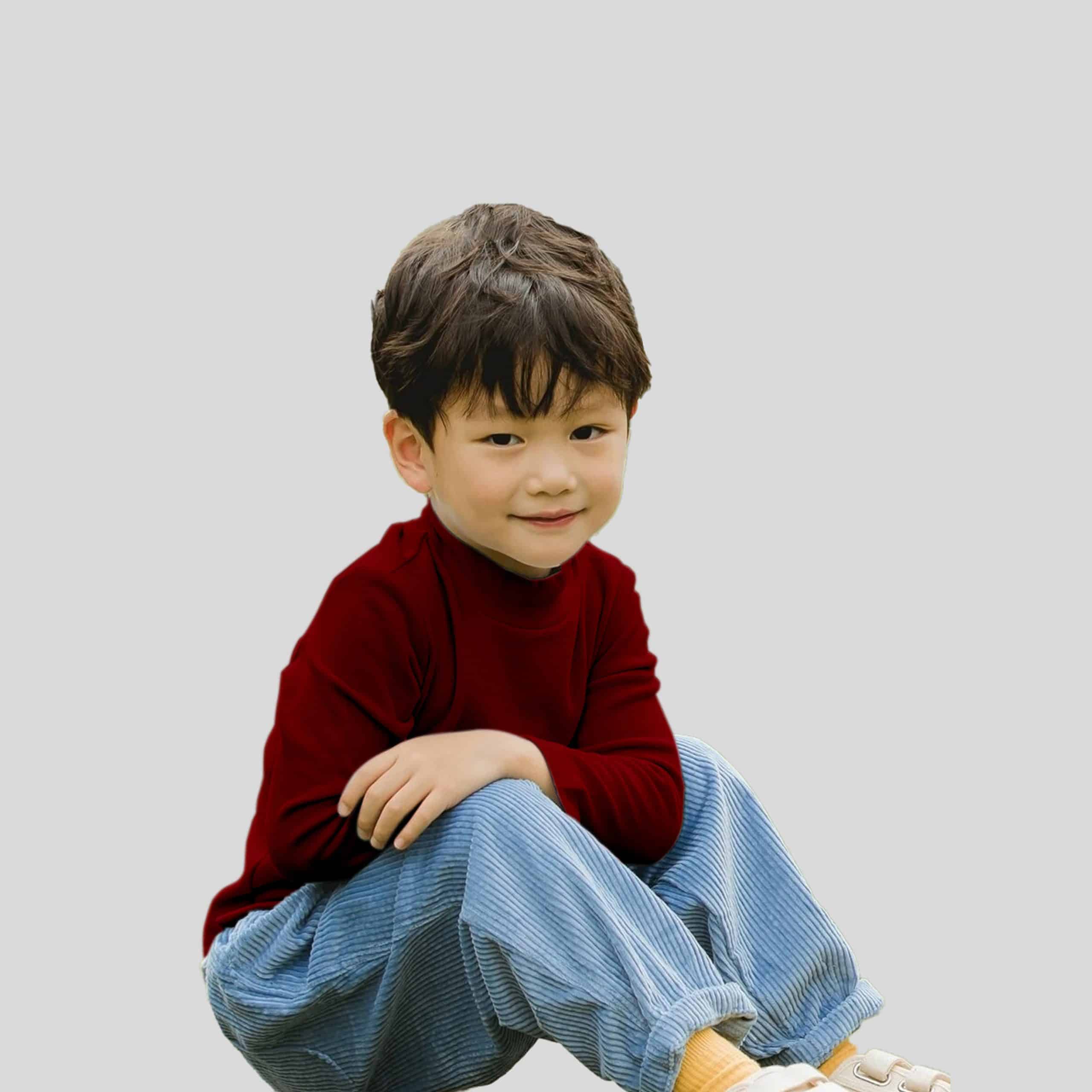 Boys High Collar Neck Long Sleeve Maroon T-Shirt - RKFCW361