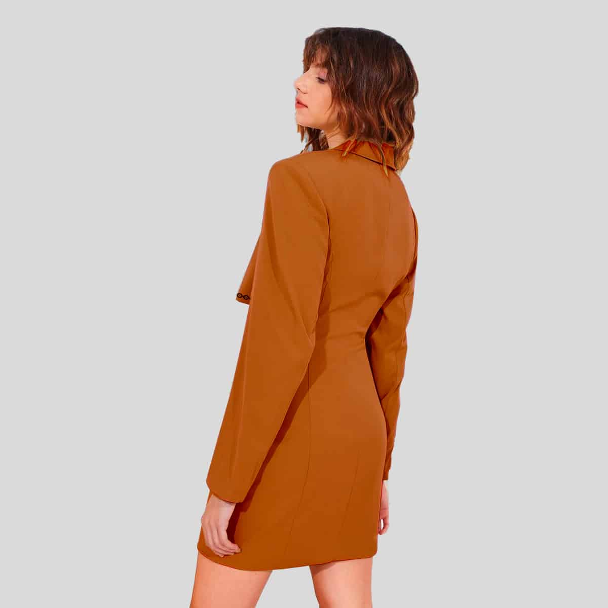 Russet Color Notched Collar Cutout Twist Front Dress-RCD019