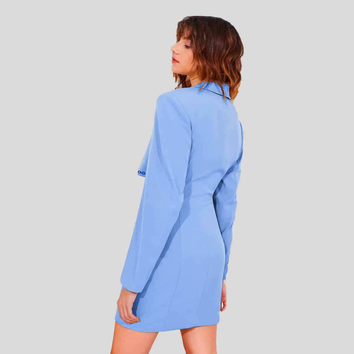 Cornflower Blue Notched Collar Cutout Twist Front Dress-RCD020