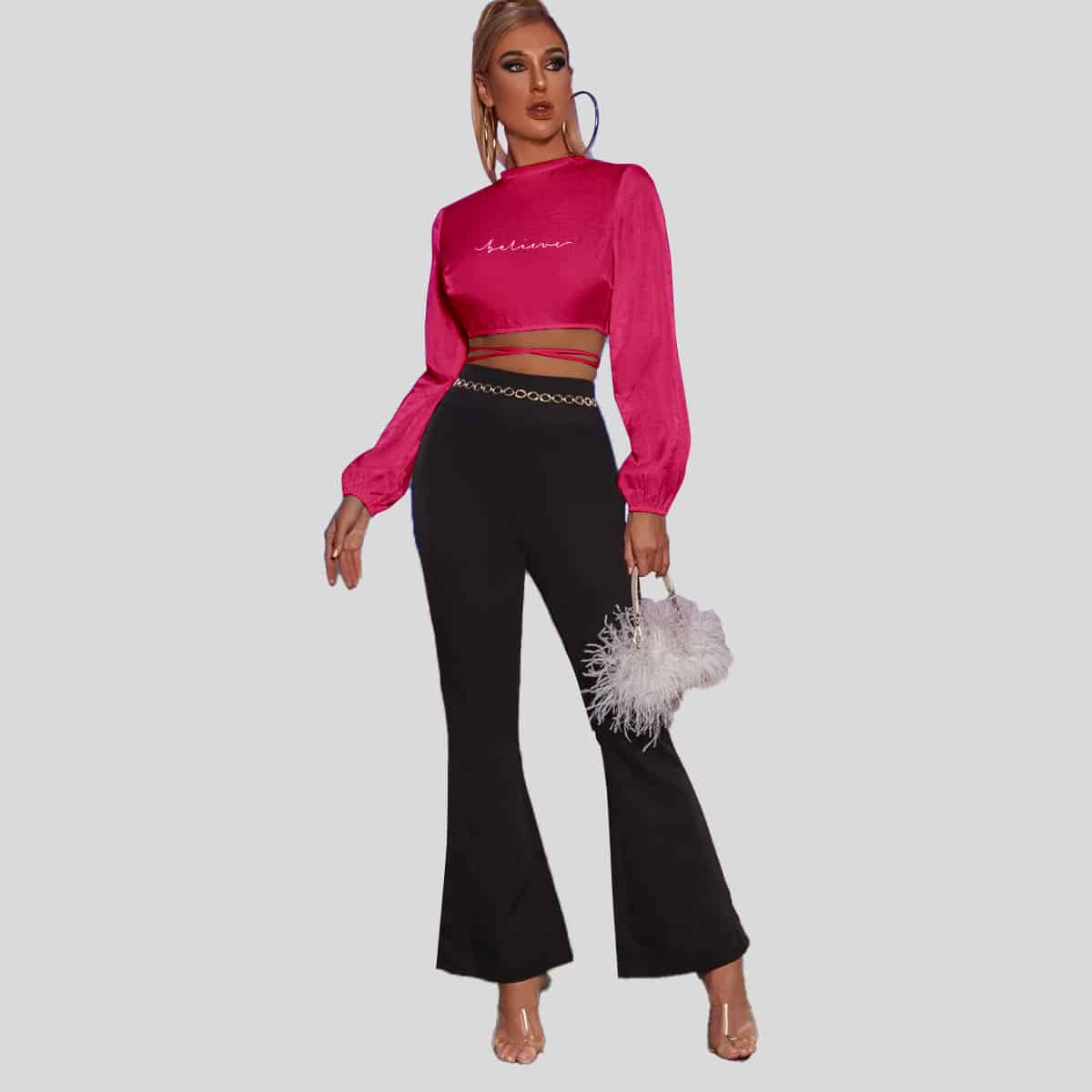 Pink Crises Cross Backless Satin Top-RET082A