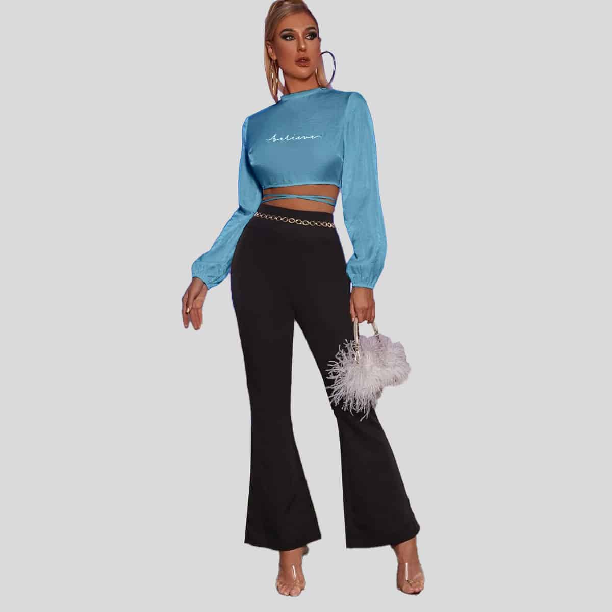 light blue Cross Backless Satin Top-RET082B