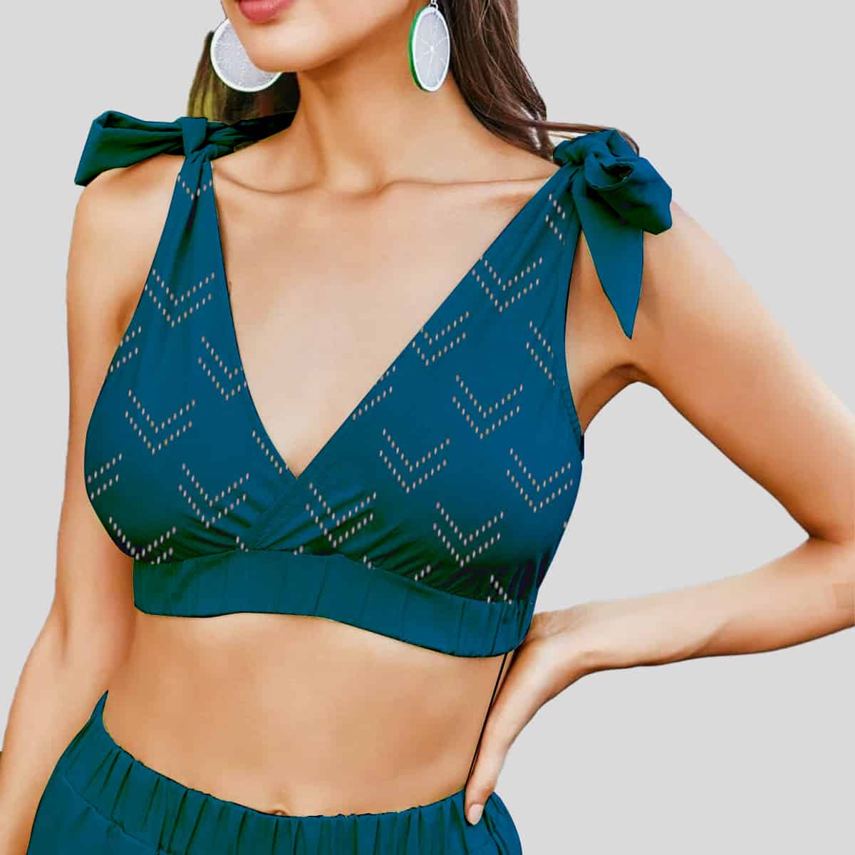 Yale Blue One Shoulder Crop Top & Palazzo Belted Pants Set-RCB009