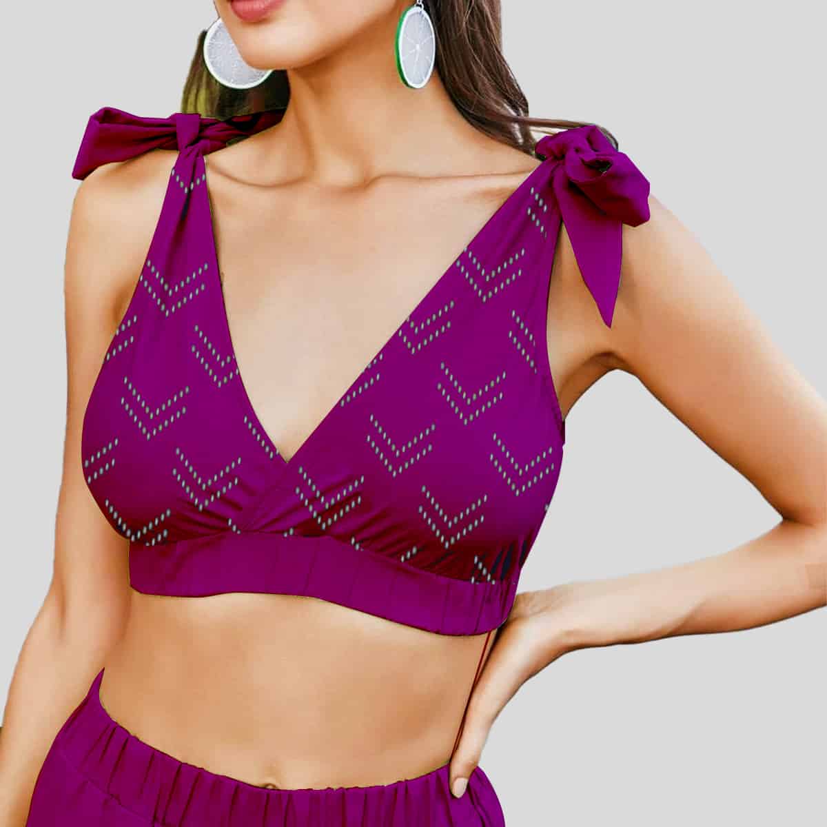 Jam Purple One Shoulder Crop Top & Palazzo Belted Pants Set-RCB010