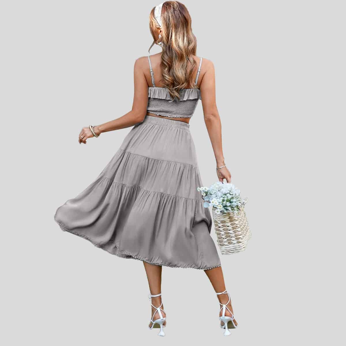 Grey Cami Top & Flounce Hem Skirt Set-RCB012