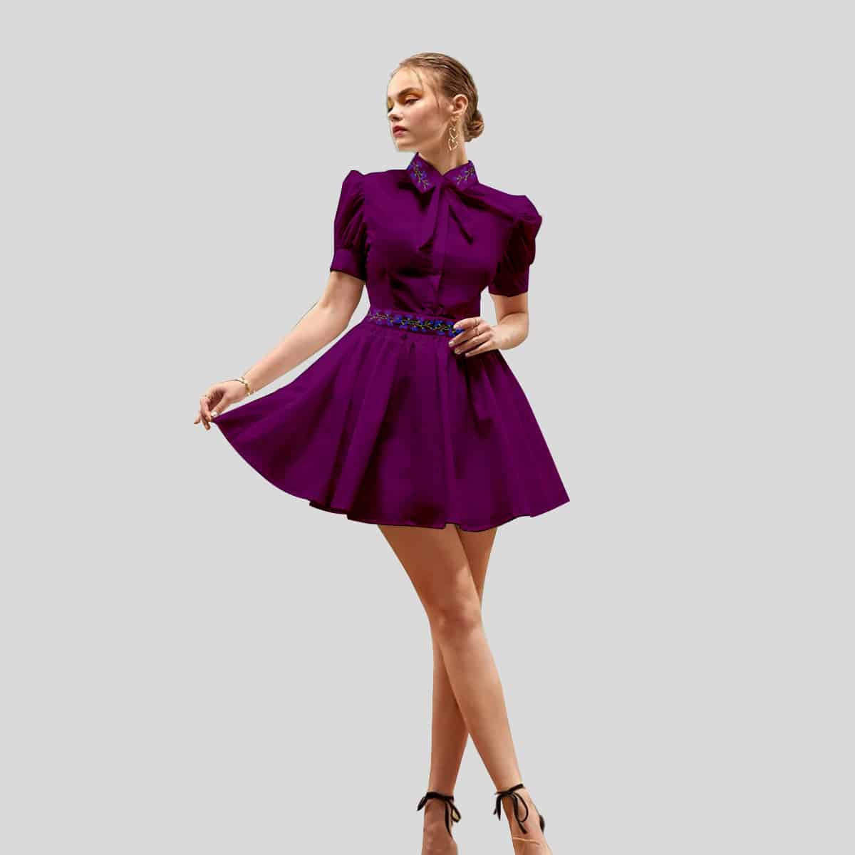 Lollipop Rituals Tie Neck Puff Sleeve Shirt Dress-RCD022
