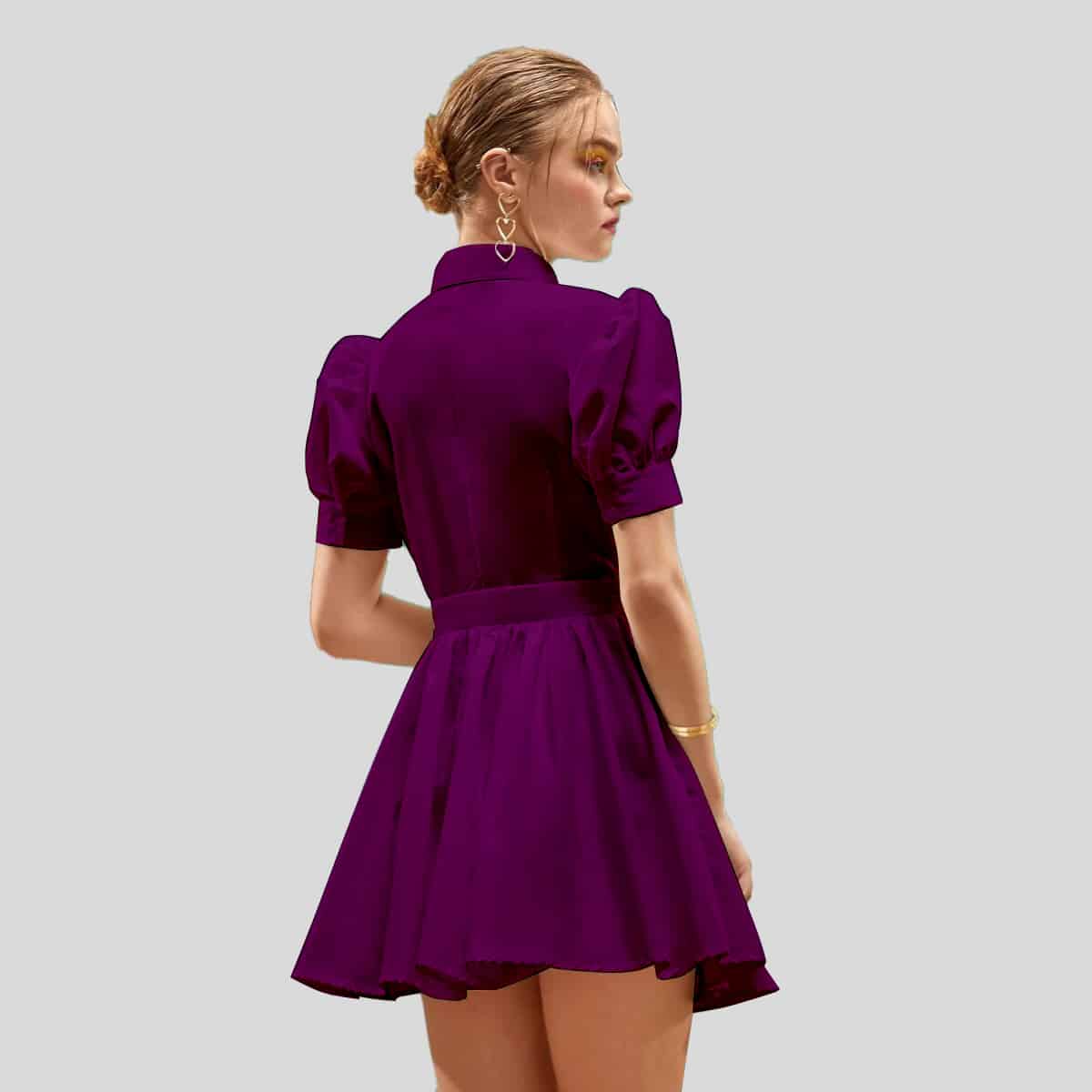 Lollipop Rituals Tie Neck Puff Sleeve Shirt Dress-RCD022