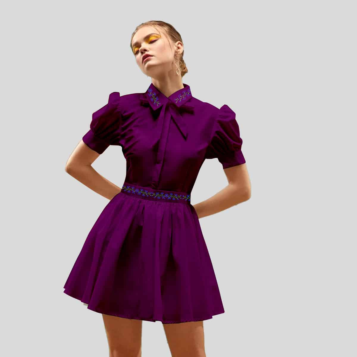 Lollipop Rituals Tie Neck Puff Sleeve Shirt Dress-RCD022