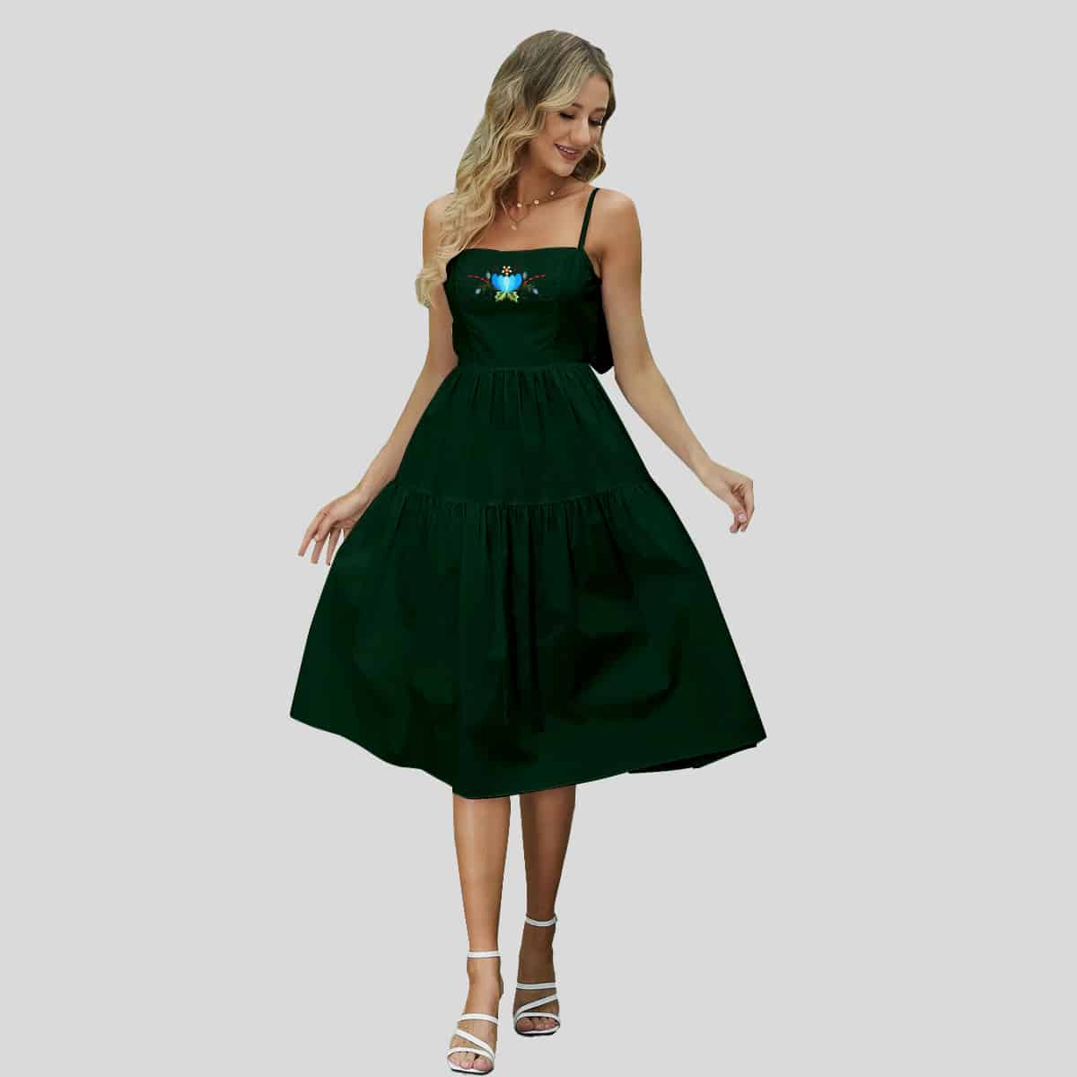 Dark Green Bow Back Cami Dress-RCD023