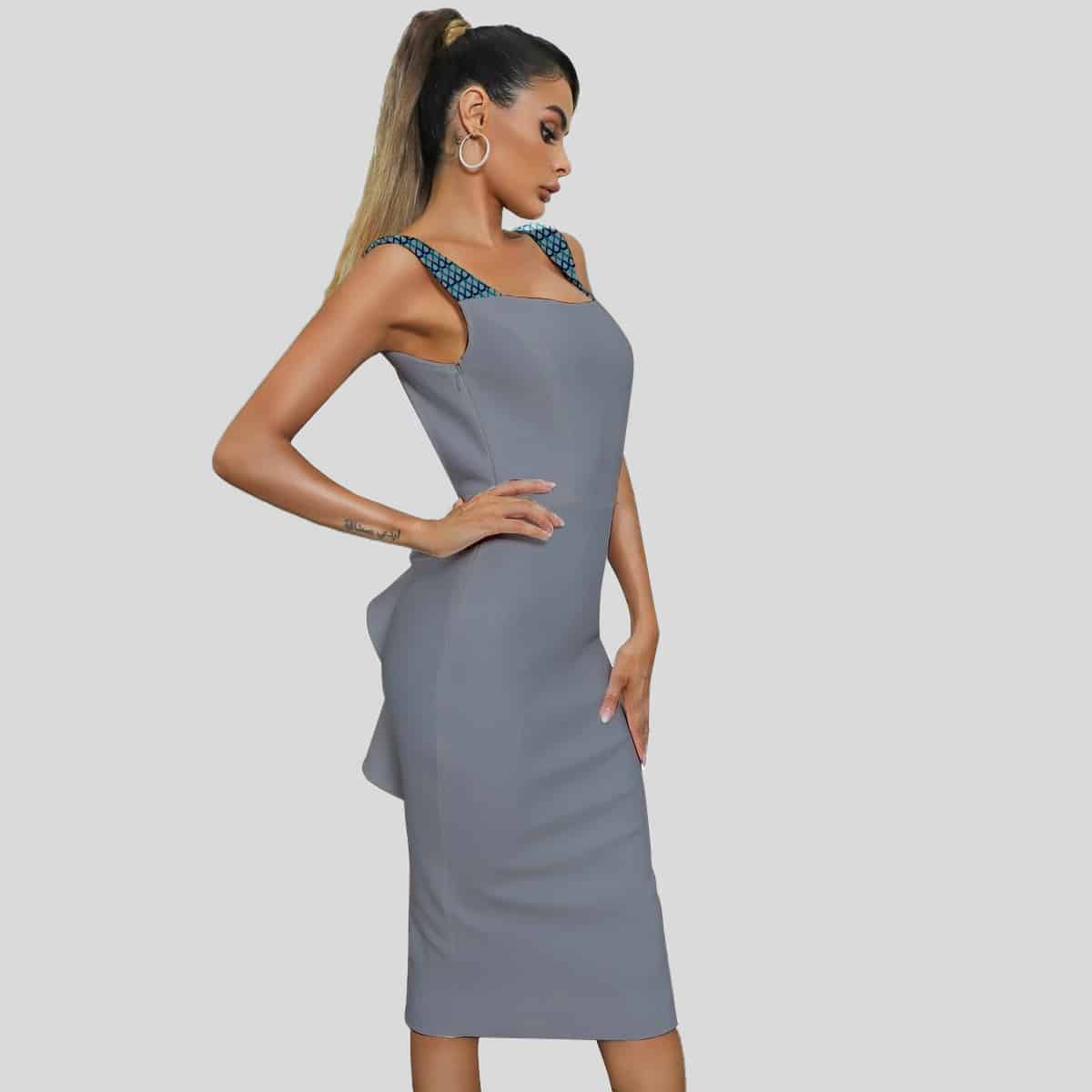 Grey Backless Split Hem Dress-RCD028