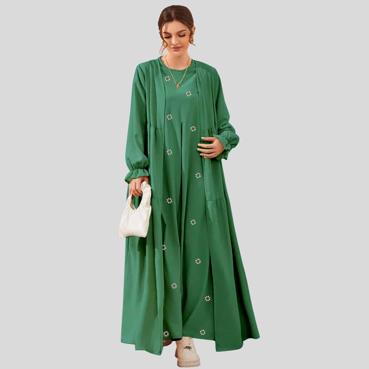 Sea Green Flounce Sleeve Ruffle Hem Coat & Tunic-RCK008