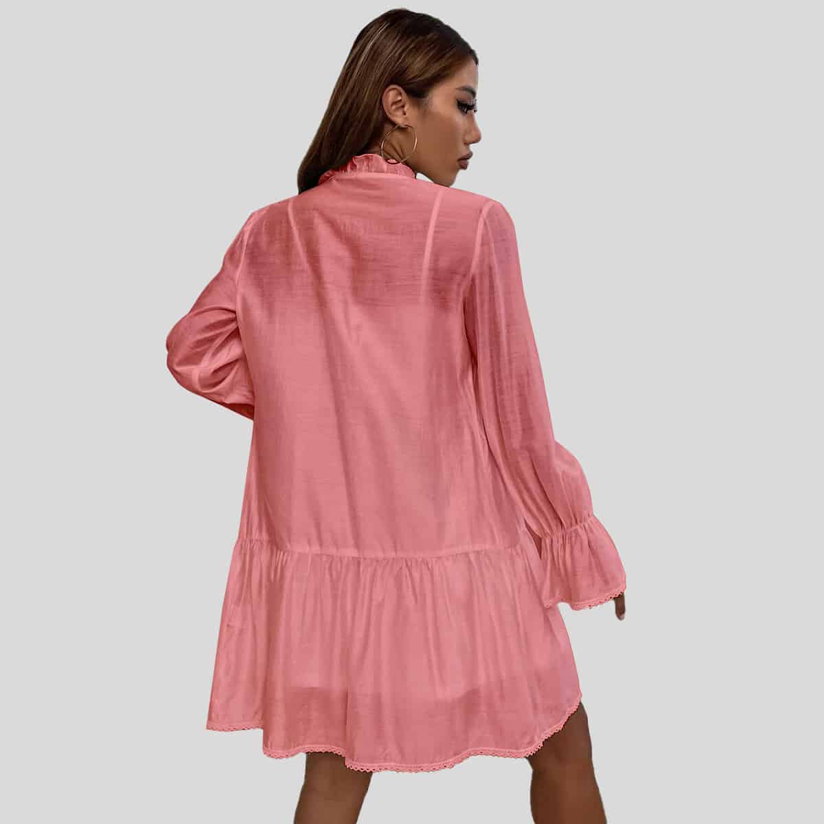 Baby Pink Frill Trim Flounce Sleeve Single Breasted Coat & Cami Dress-RCD029