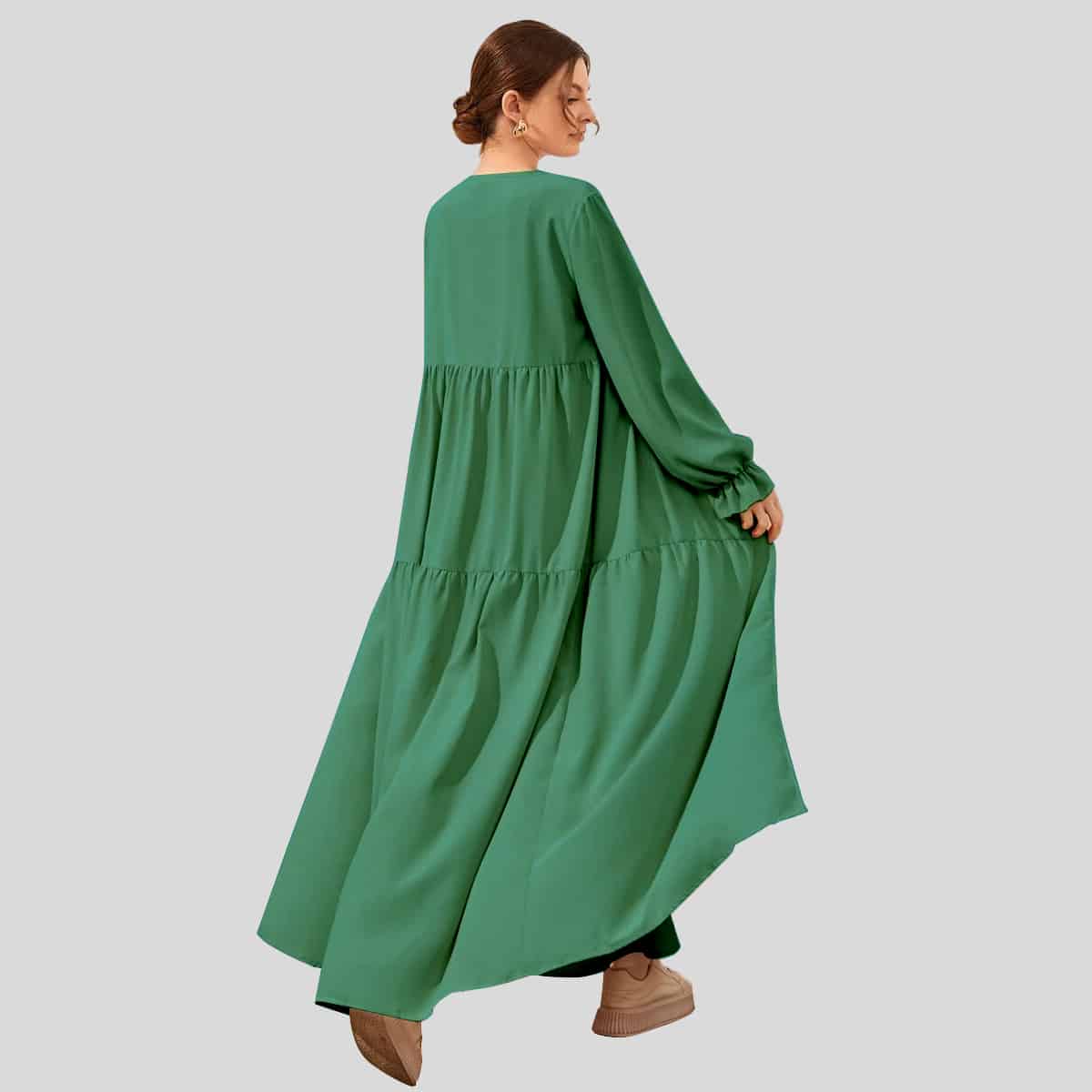 Sea Green Flounce Sleeve Ruffle Hem Coat & Tunic-RCK008