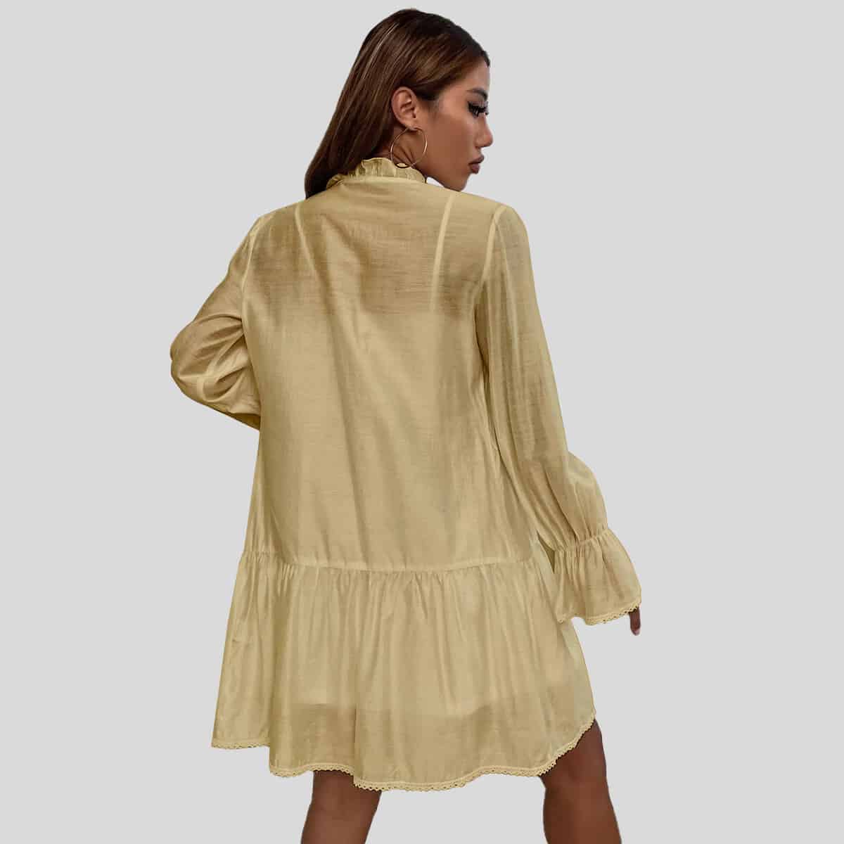Cream Color Frill Trim Flounce Sleeve Single Breasted Coat & Cami Dress-RCD030
