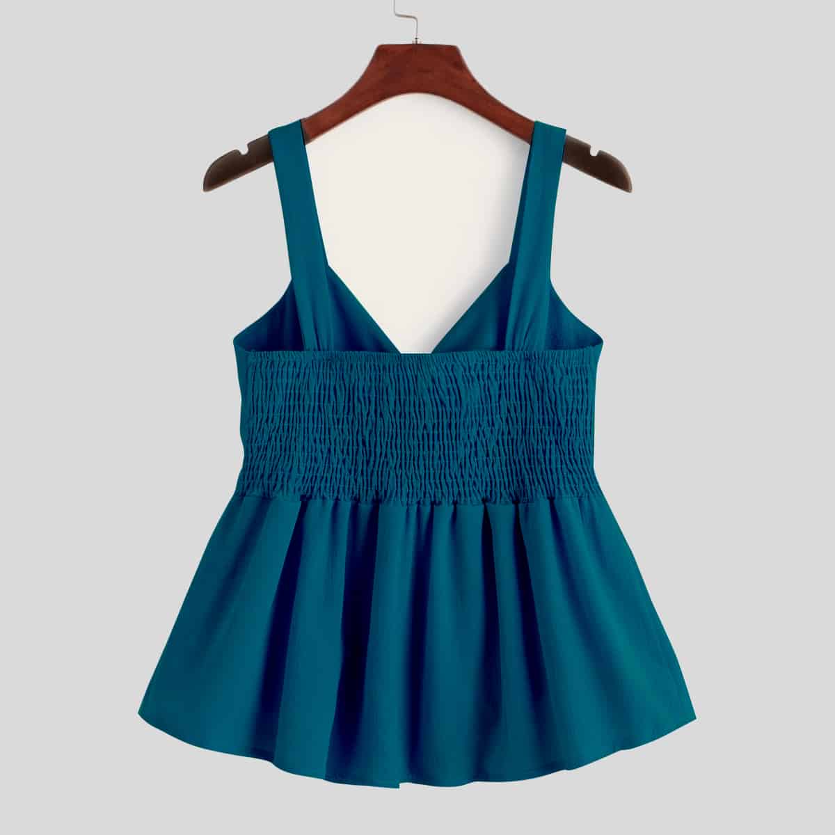 Yale Blue Tie Front Shirred Peplum Top-RCT040