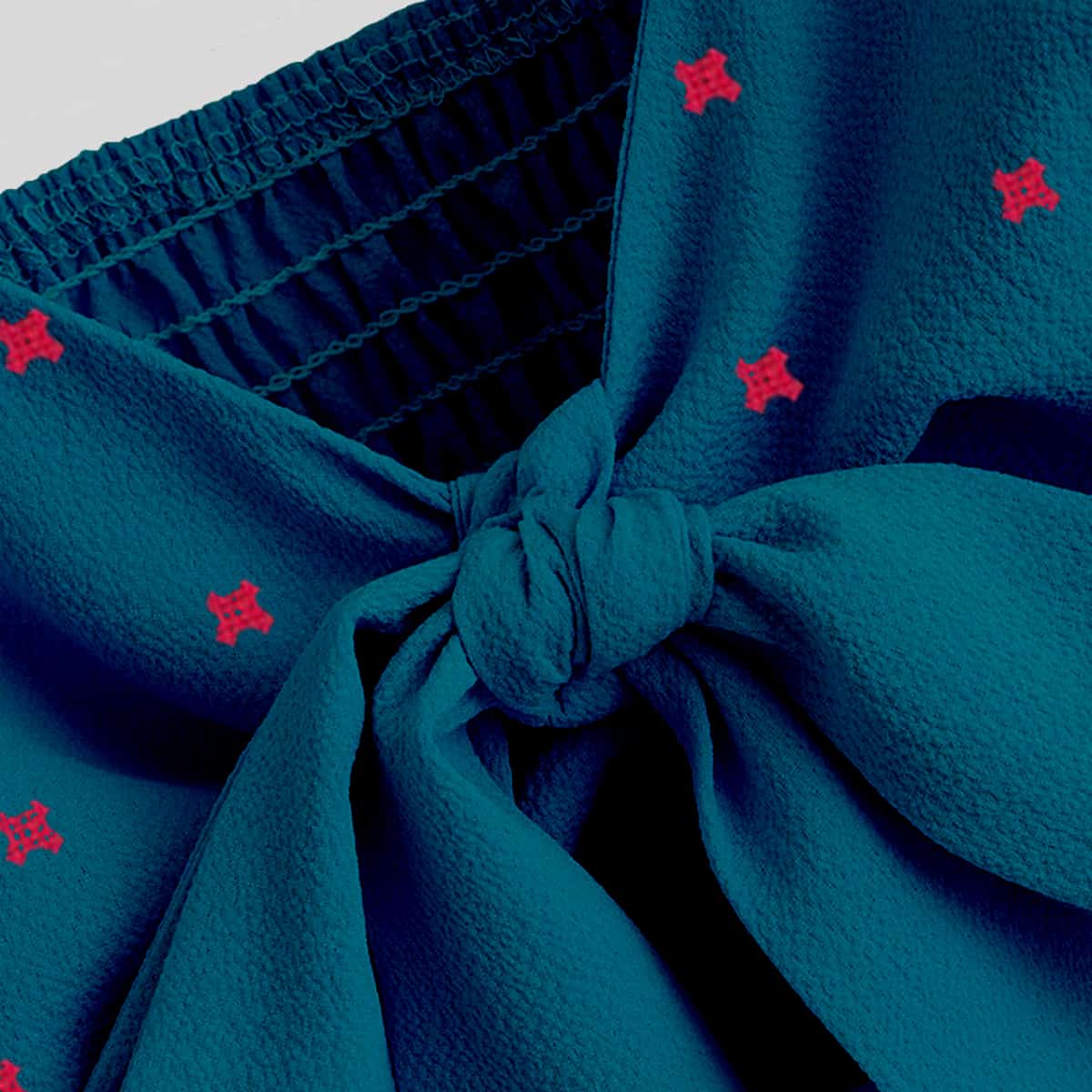 Yale Blue Tie Front Shirred Peplum Top-RCT040