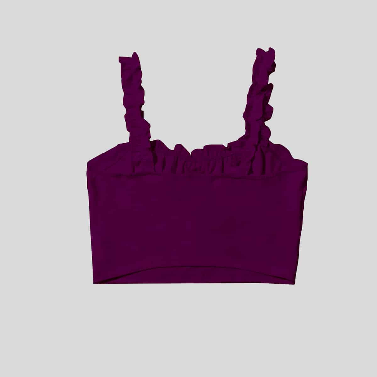 Purple Frilled Strap Tie Front Rucked Bust Crop Top-RCT042