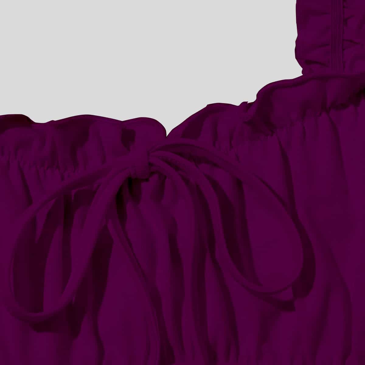 Purple Frilled Strap Tie Front Rucked Bust Crop Top-RCT042