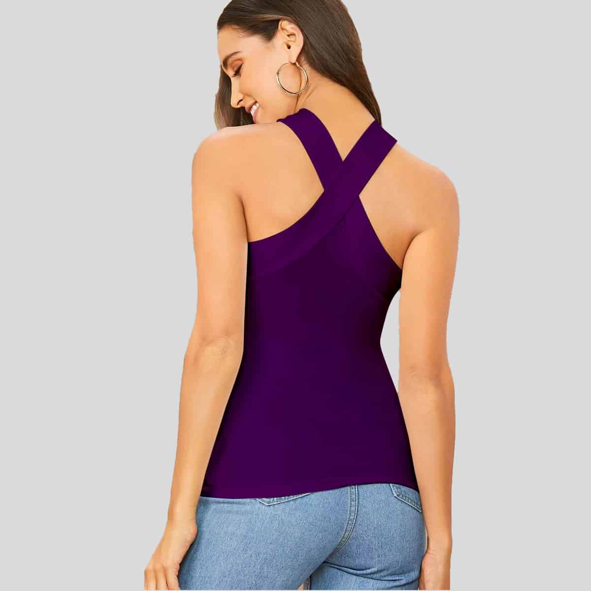 Purple Form-Fitting Crisscross Halter Top-RCT046