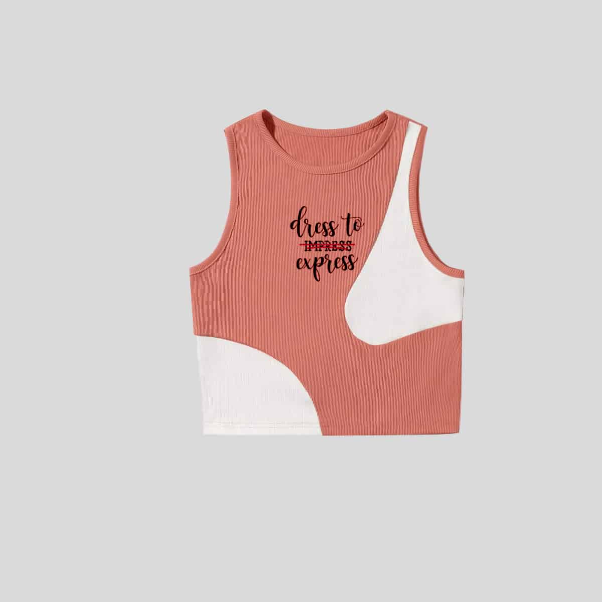 Baby Pink Colourblock Rib-knit Tank Top-RCT047