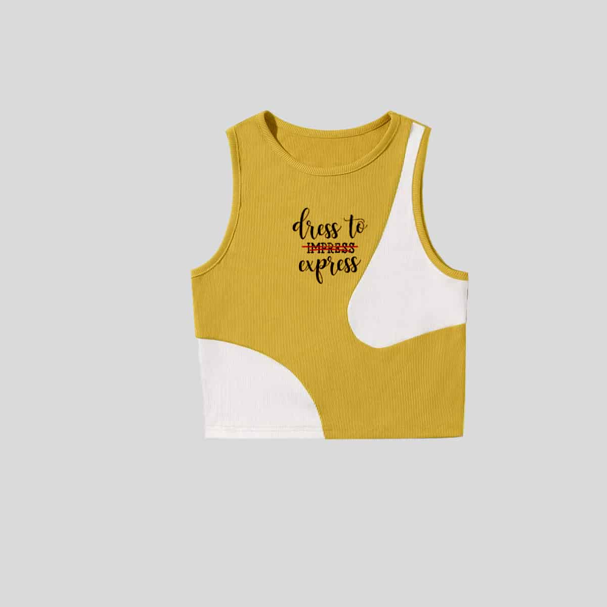 Yellow Color Block Rib-knit Tank Top-RCT048