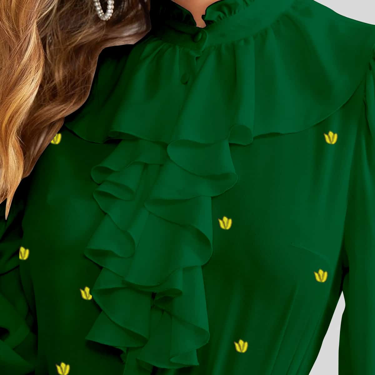 Ruffle Trim Button Front Top-RCT051
