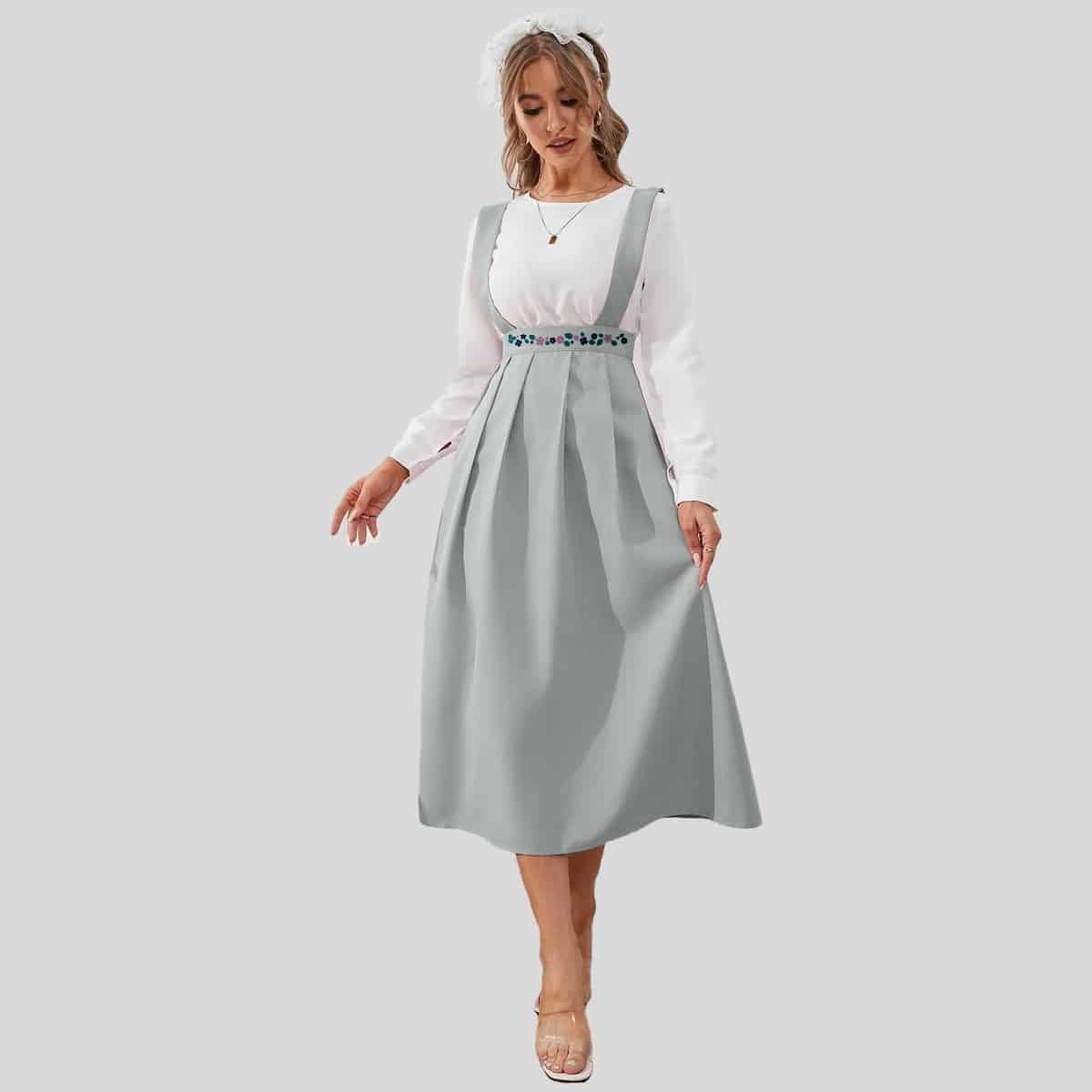 Grey Pleated Hem Overall Dress & Top- RED064A