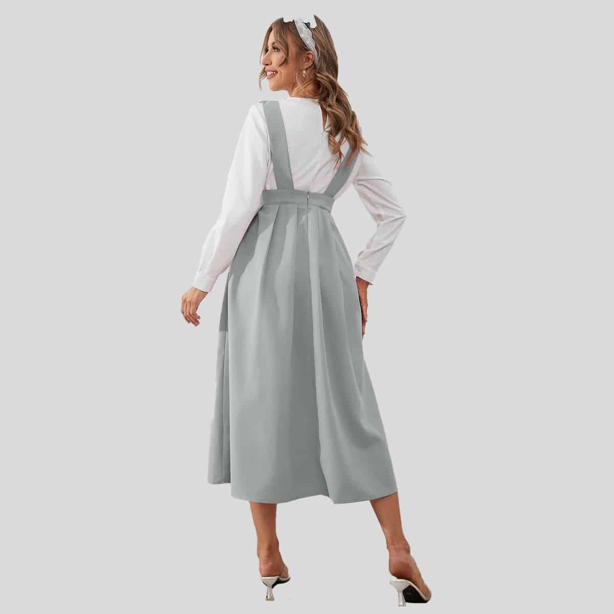 Grey Pleated Hem Overall Dress & Top- RED064A