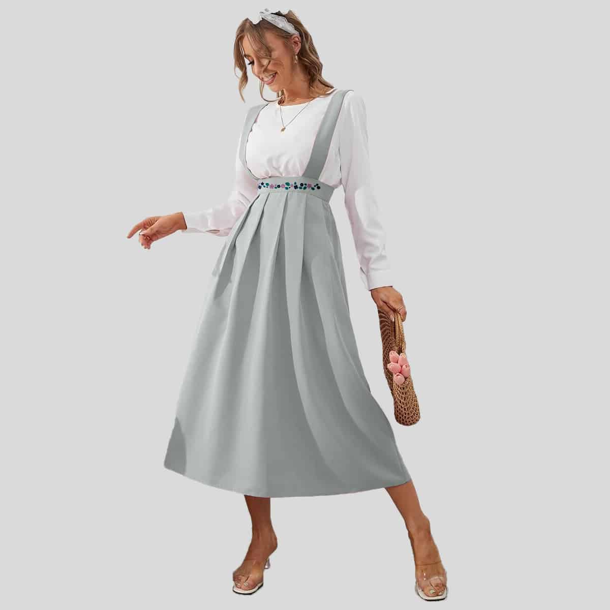 Grey Pleated Hem Overall Dress & Top- RED064A