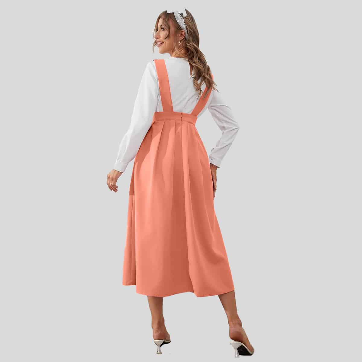 Coral Pink Pleated Hem Overall Dress & Top- RED064B