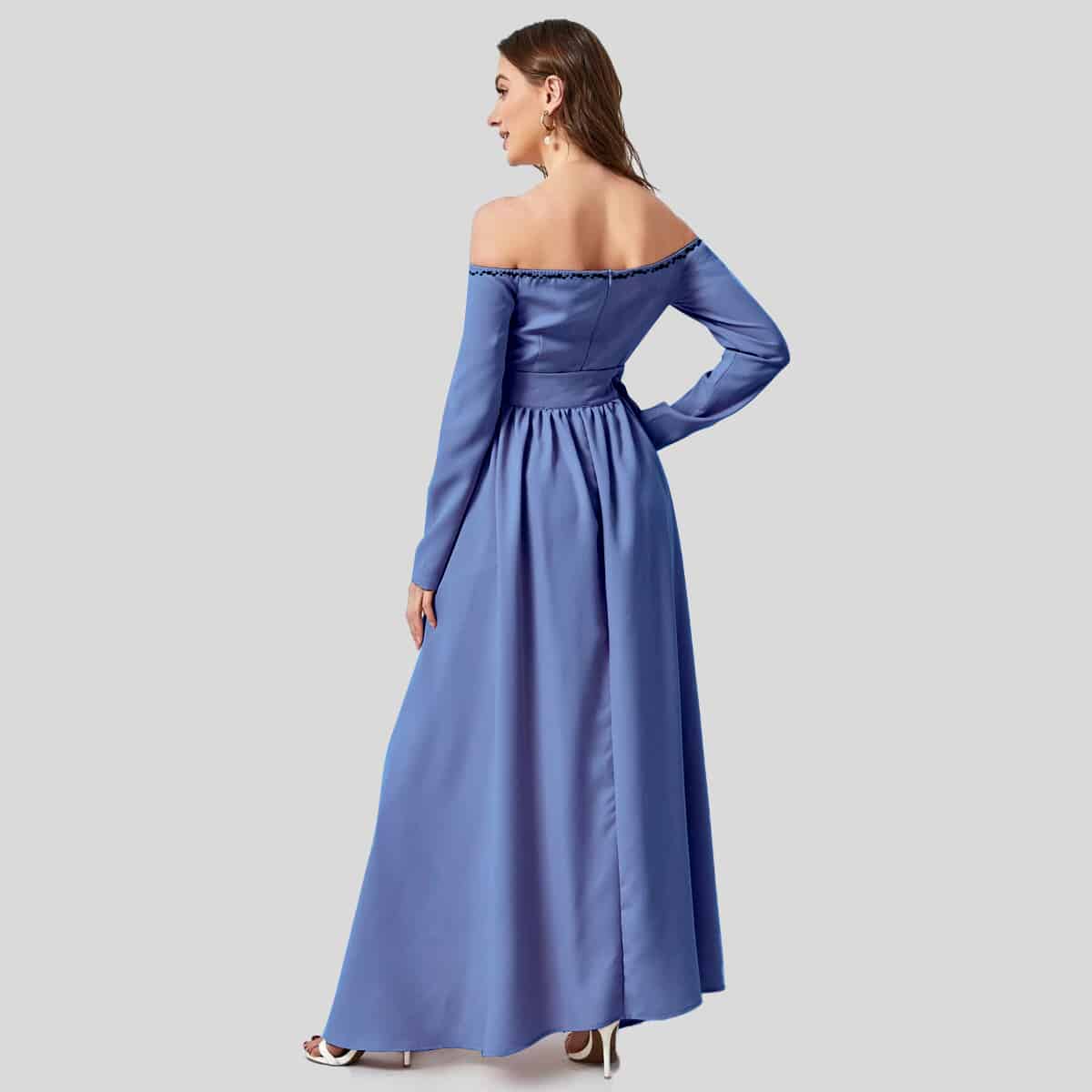 Lotus Blue Off Shoulder Belted Jumpsuit With Skirt-Recovered-REJS003