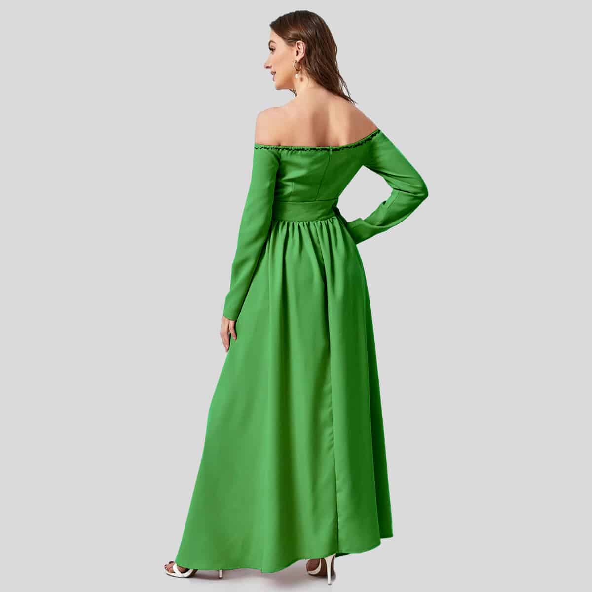 Parakeet Green Off Shoulder Belted Jumpsuit With Skirt-Recovered-REJS004