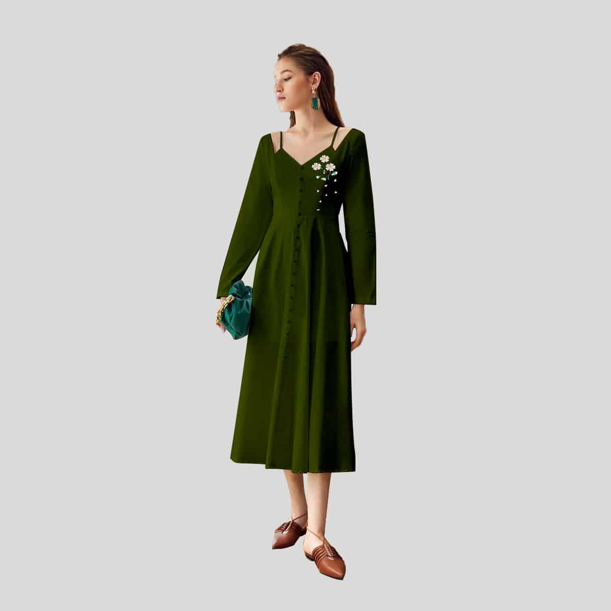 Juniper Green Cold Shoulder A-line Maxi-REM0010