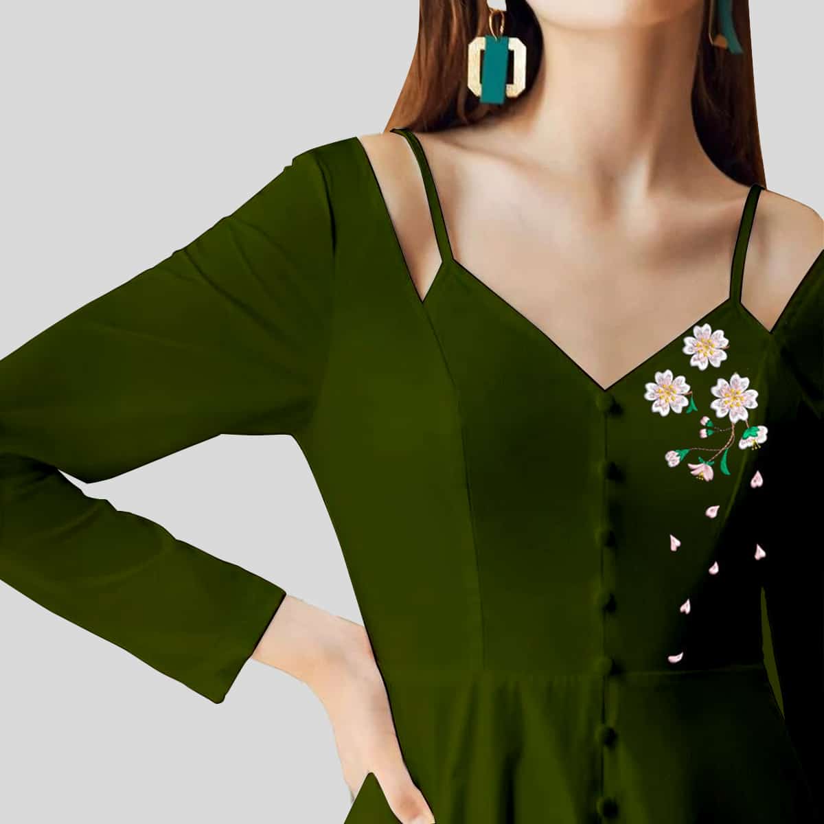 Juniper Green Cold Shoulder A-line Maxi-REM0010