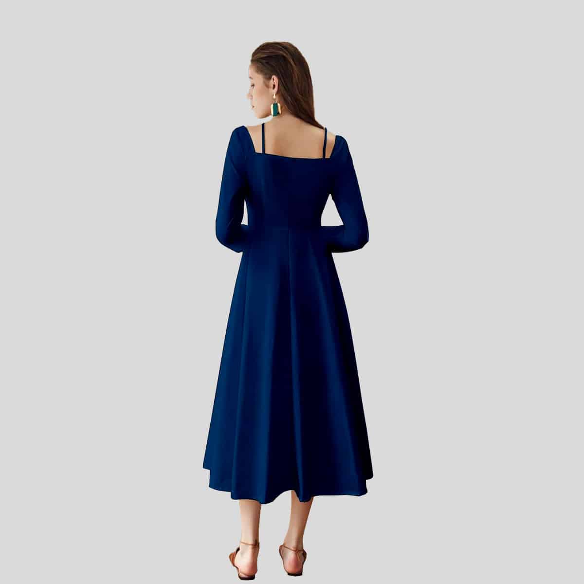 Midnight Blue Cold Shoulder A-line Maxi-REM0011