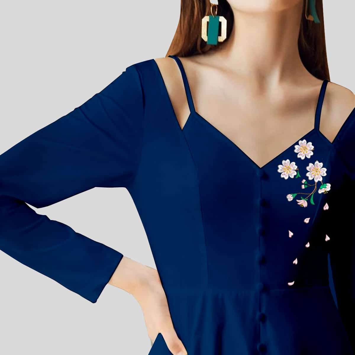 Midnight Blue Cold Shoulder A-line Maxi-REM0011