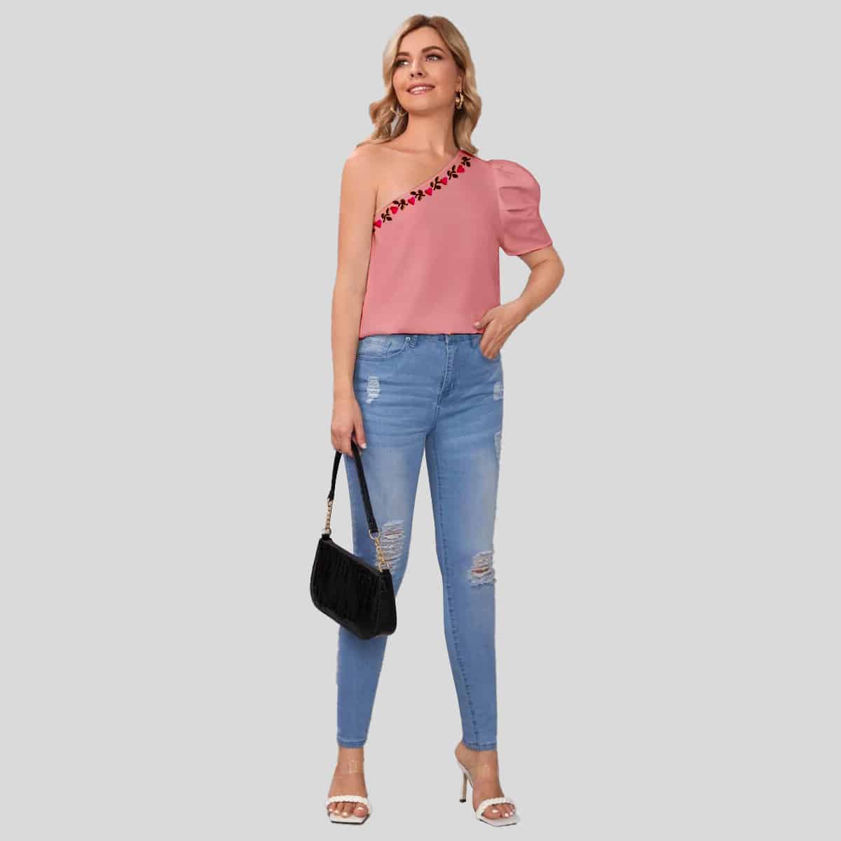 One Shoulder Puff Sleeve Top-RET083A