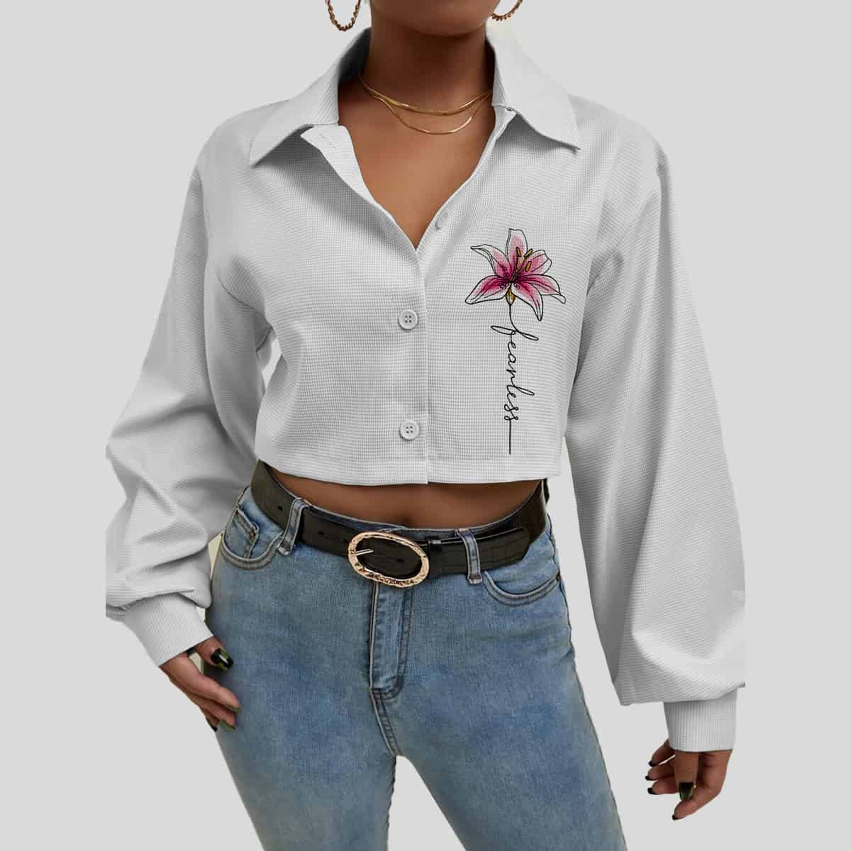 White Button Up Crop-RET084A