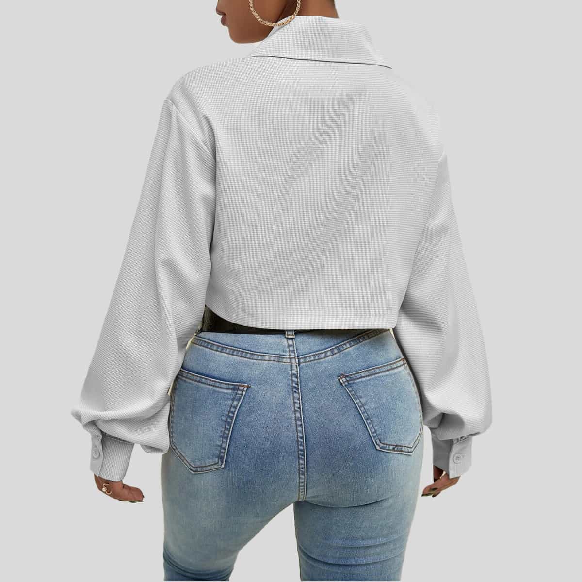 White Button Up Crop-RET084A