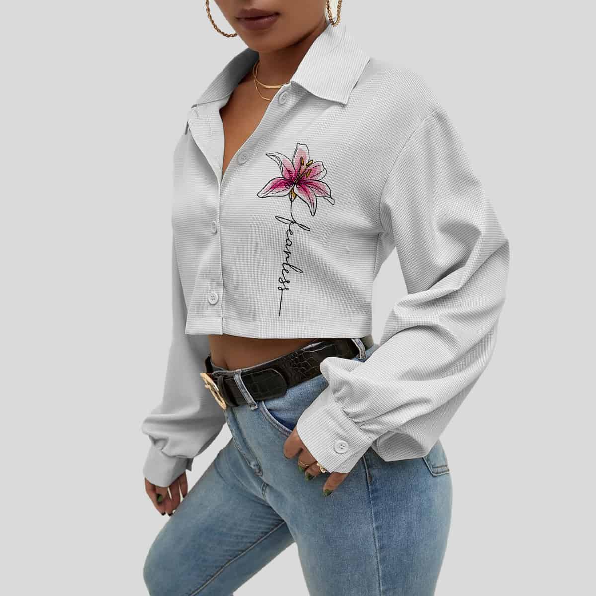 White Button Up Crop-RET084A