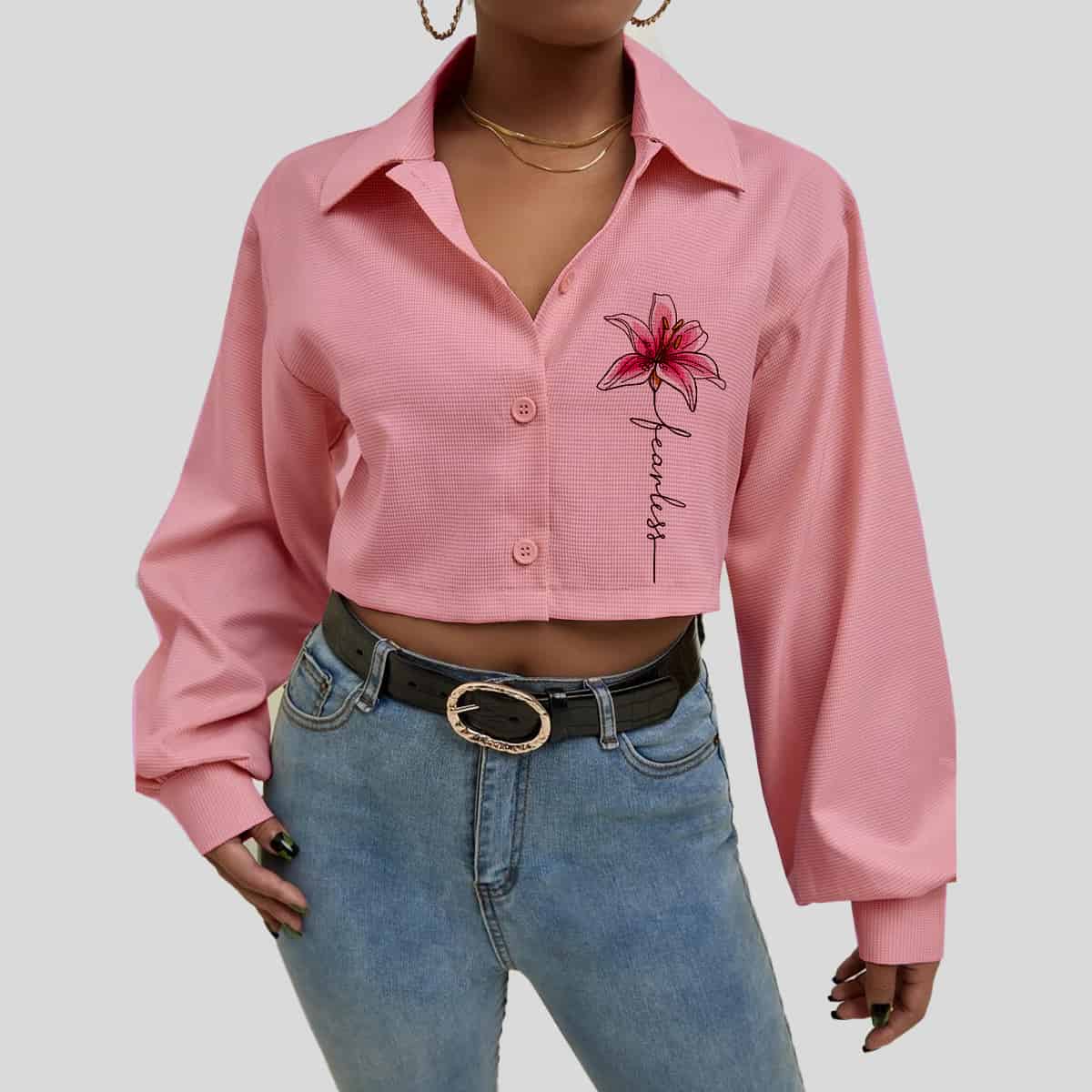  Baby Pink Button Up Crop-RET084B