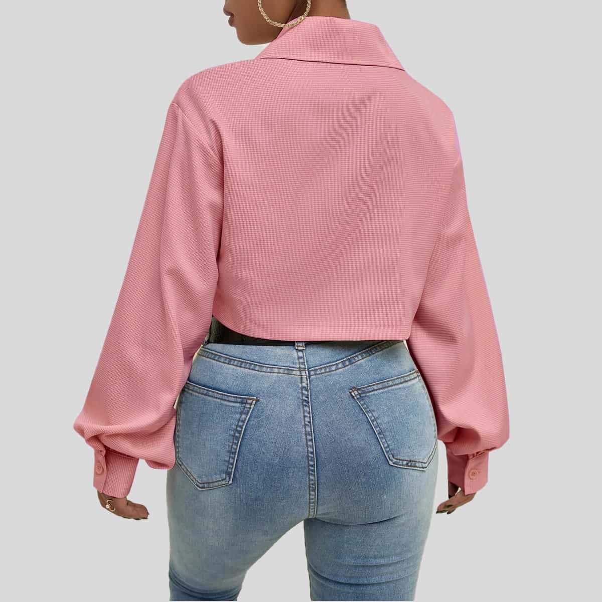  Baby Pink Button Up Crop-RET084B