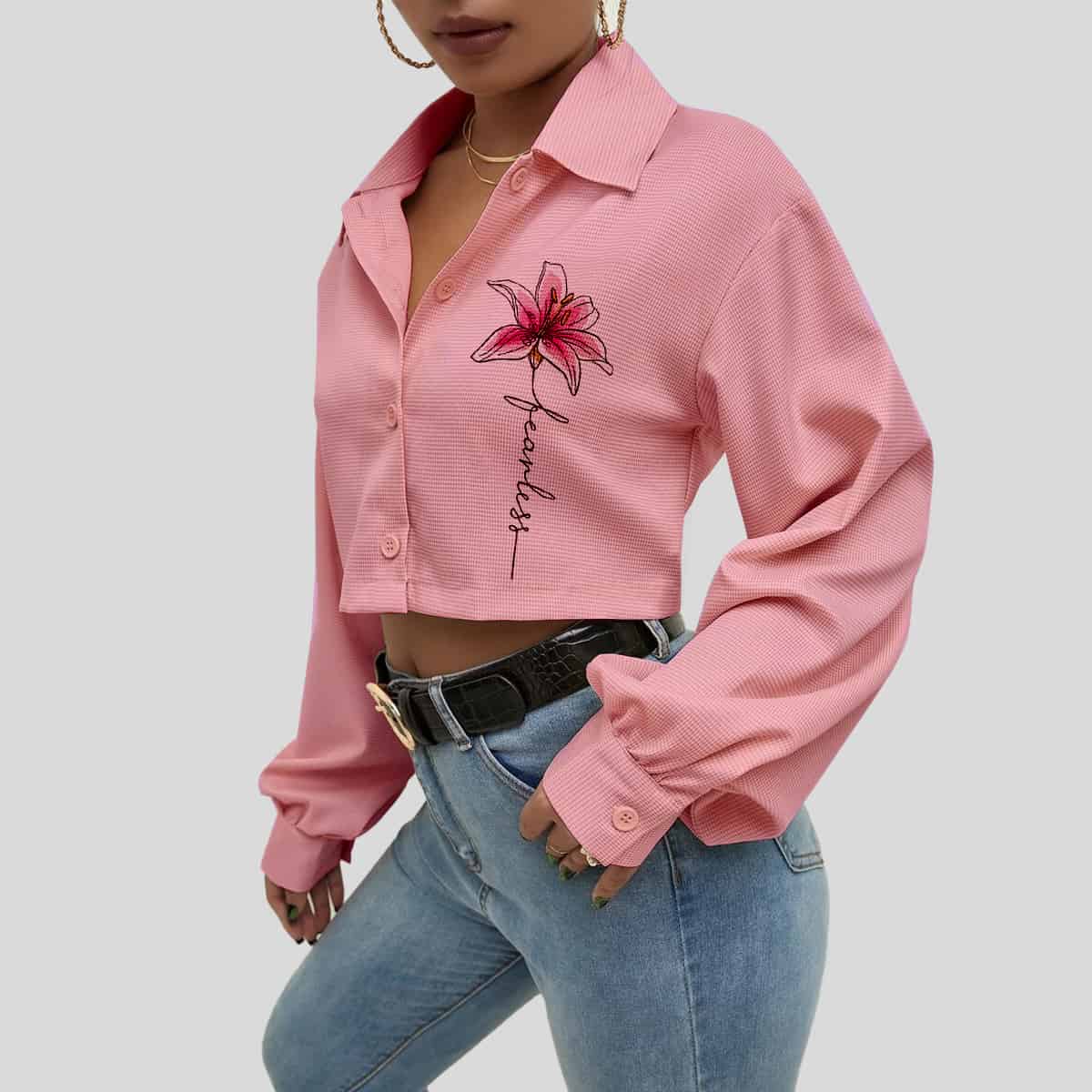  Baby Pink Button Up Crop-RET084B