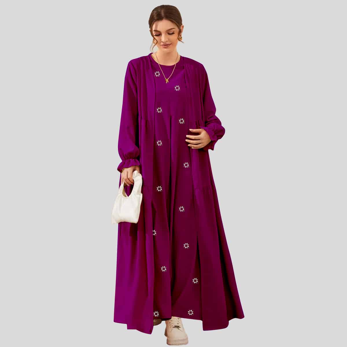 Purple Flounce Sleeve Ruffle Hem Coat & Tunic-RCK009