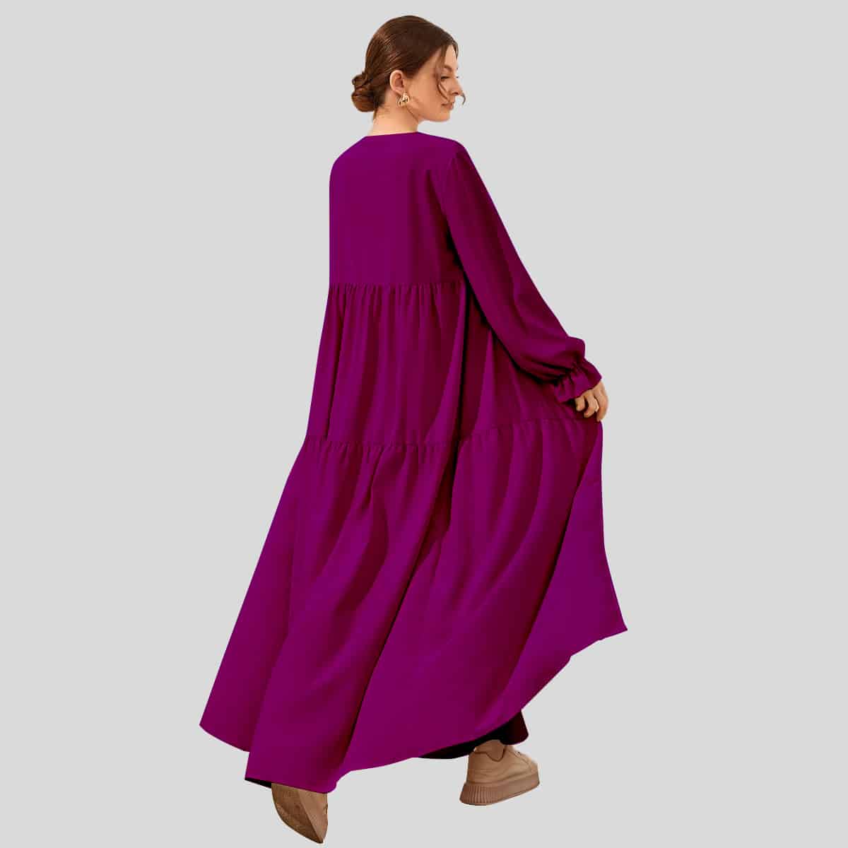 Purple Flounce Sleeve Ruffle Hem Coat & Tunic-RCK009